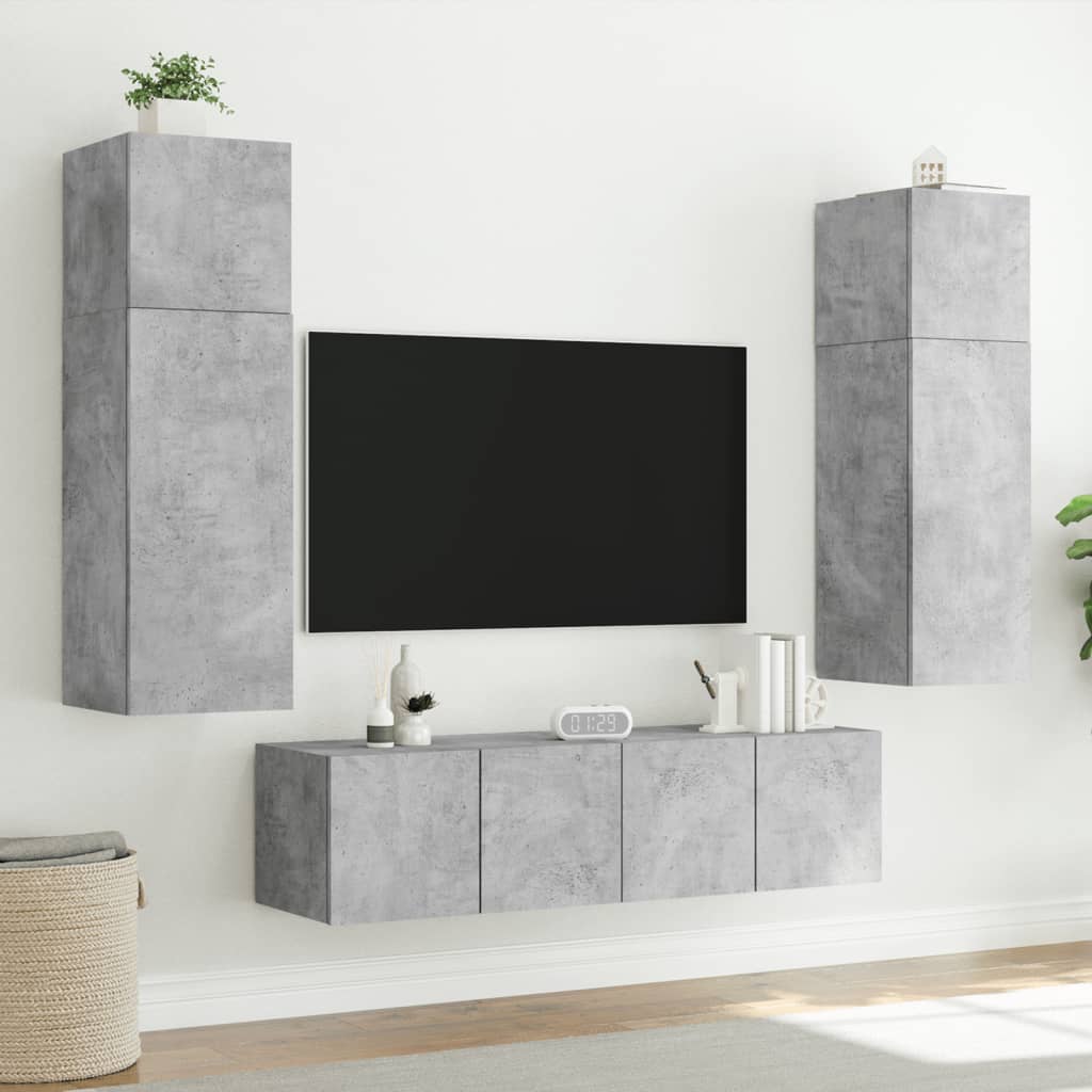 vidaXL Стенни ТВ шкафове с LED лампи, 2 бр, бетонно сиви, 60x35x31 см