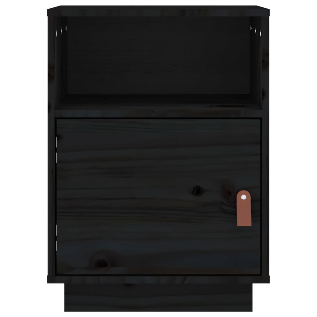 vidaXL Нощно шкафче, черно, 40x34x55 см, борово дърво масив