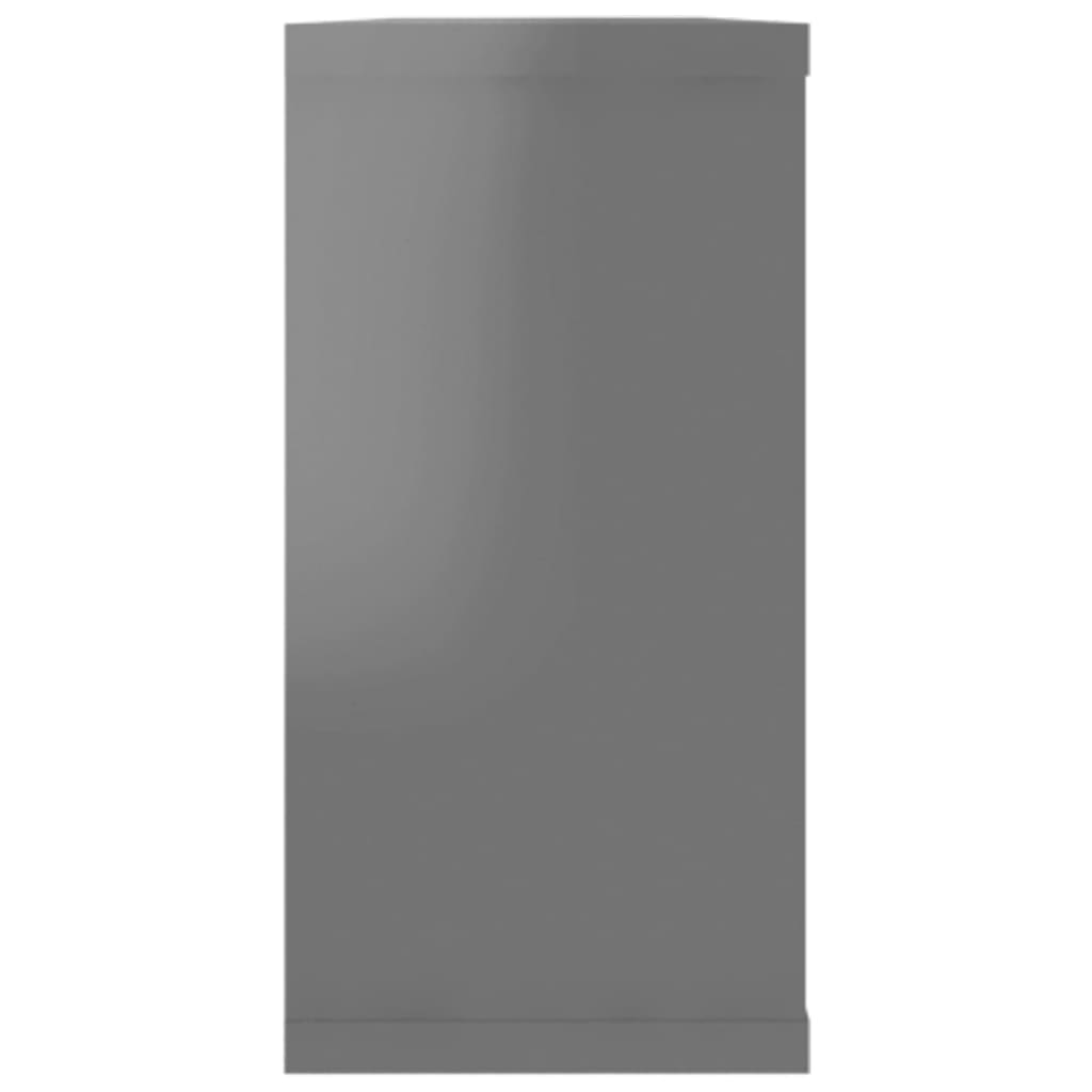 vidaXL Стенни кубични рафтове, 6 бр, сив гланц, 100x15x30 см, ПДЧ