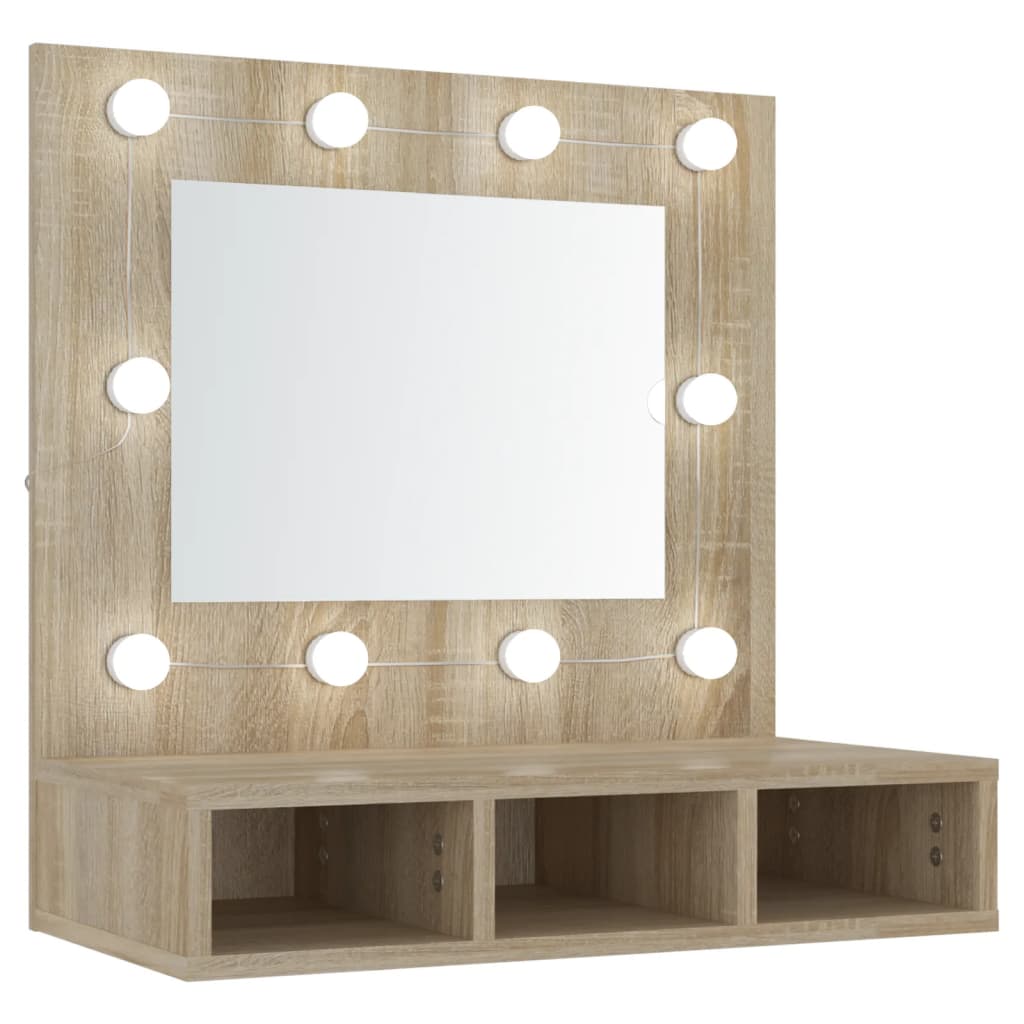 vidaXL Огледален шкаф с LED, дъб сонома, 60x31,5x62 см