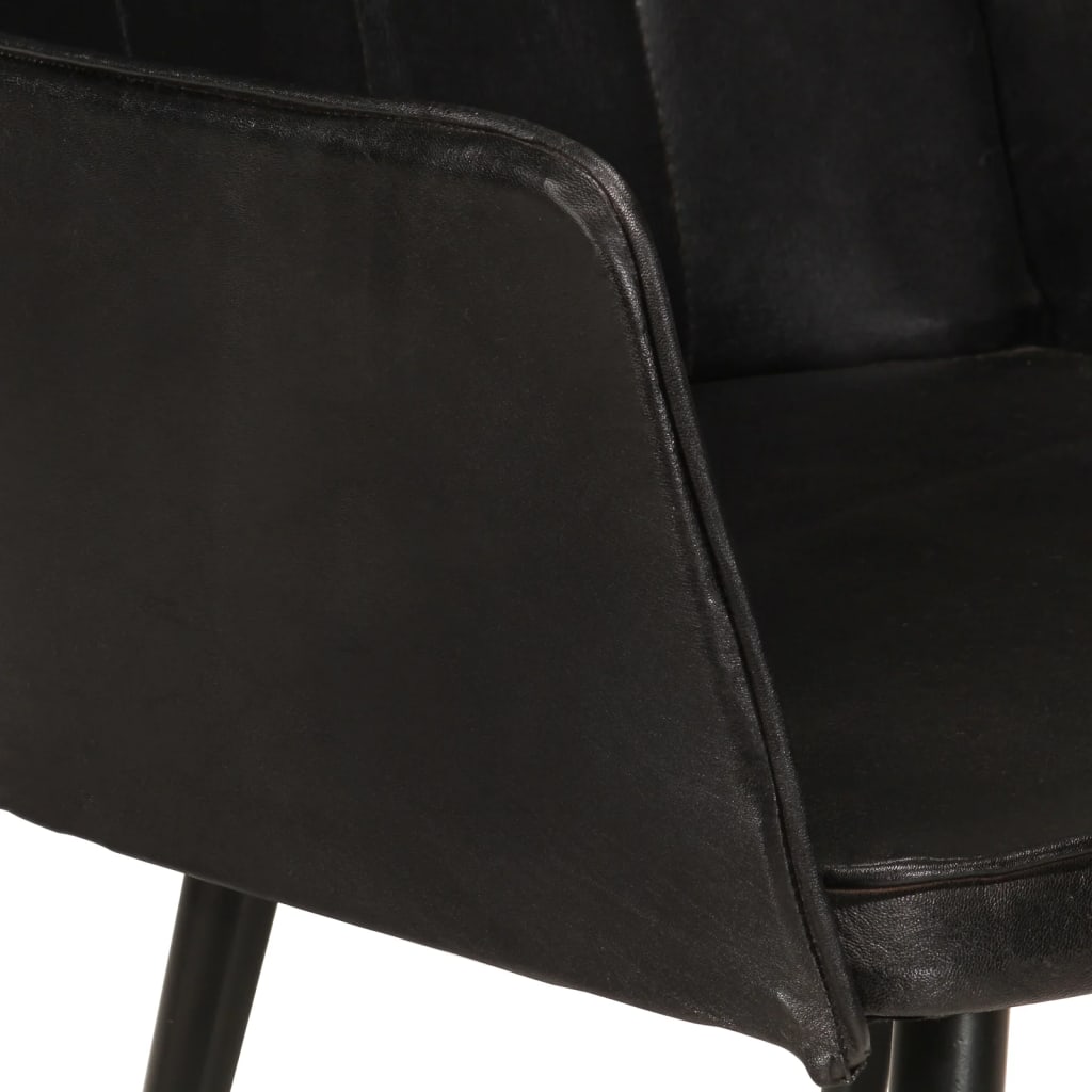 vidaXL Wingback стол с табуретка, черен, естествена кожа