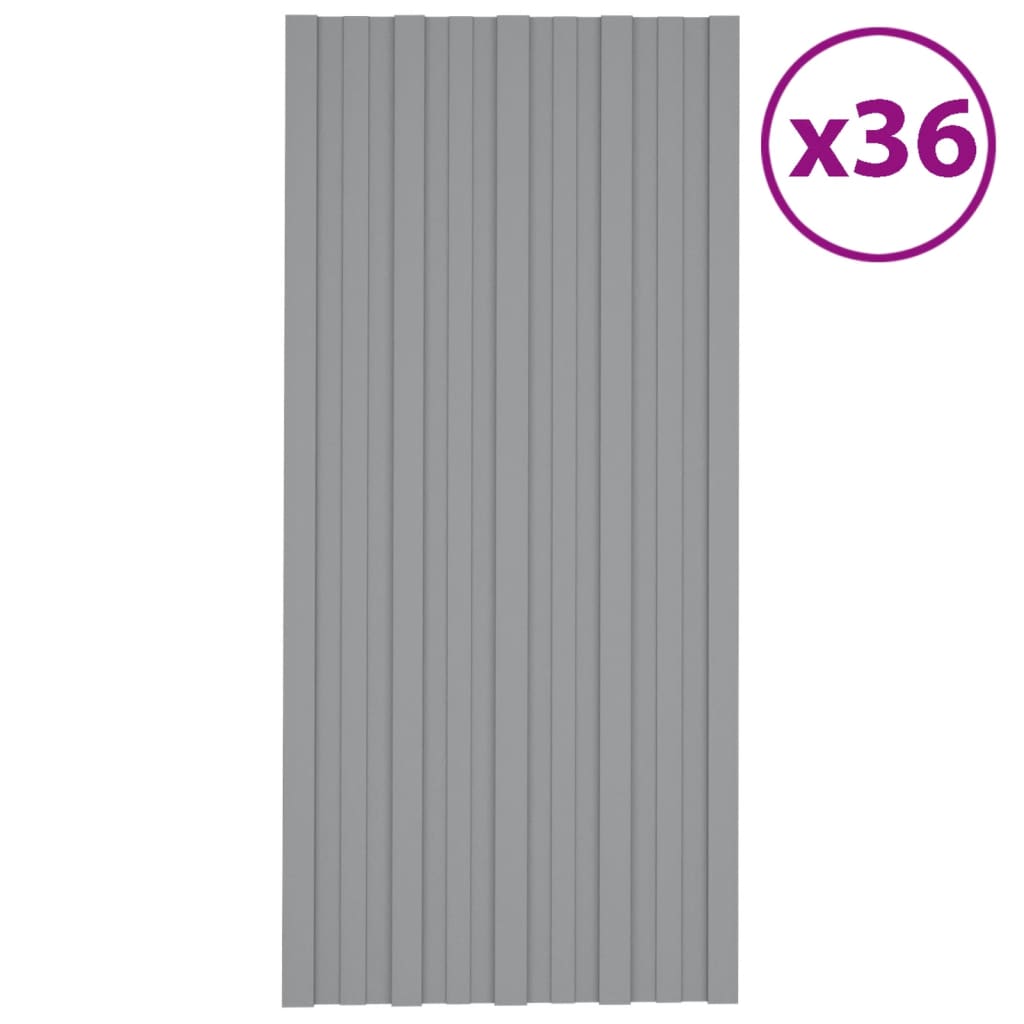 vidaXL Покривни панели, 36 бр, поцинкована стомана, сиви, 100х45 см
