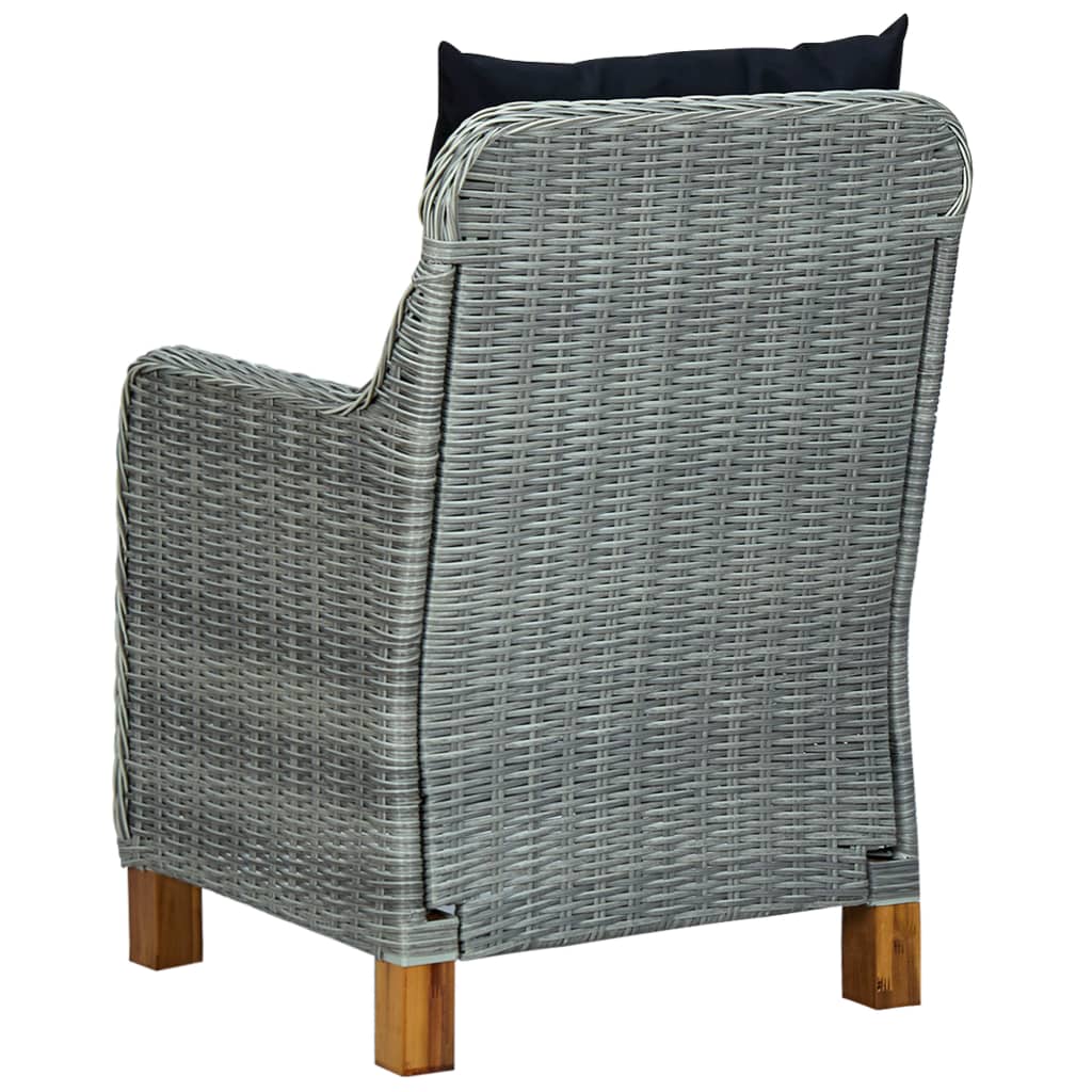 vidaXL Градински столове с възглавници, 2 бр, полиратан, светлосиви