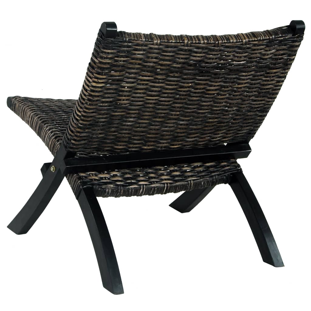vidaXL Релаксиращ стол, черен, естествен кубу ратан и махагон масив