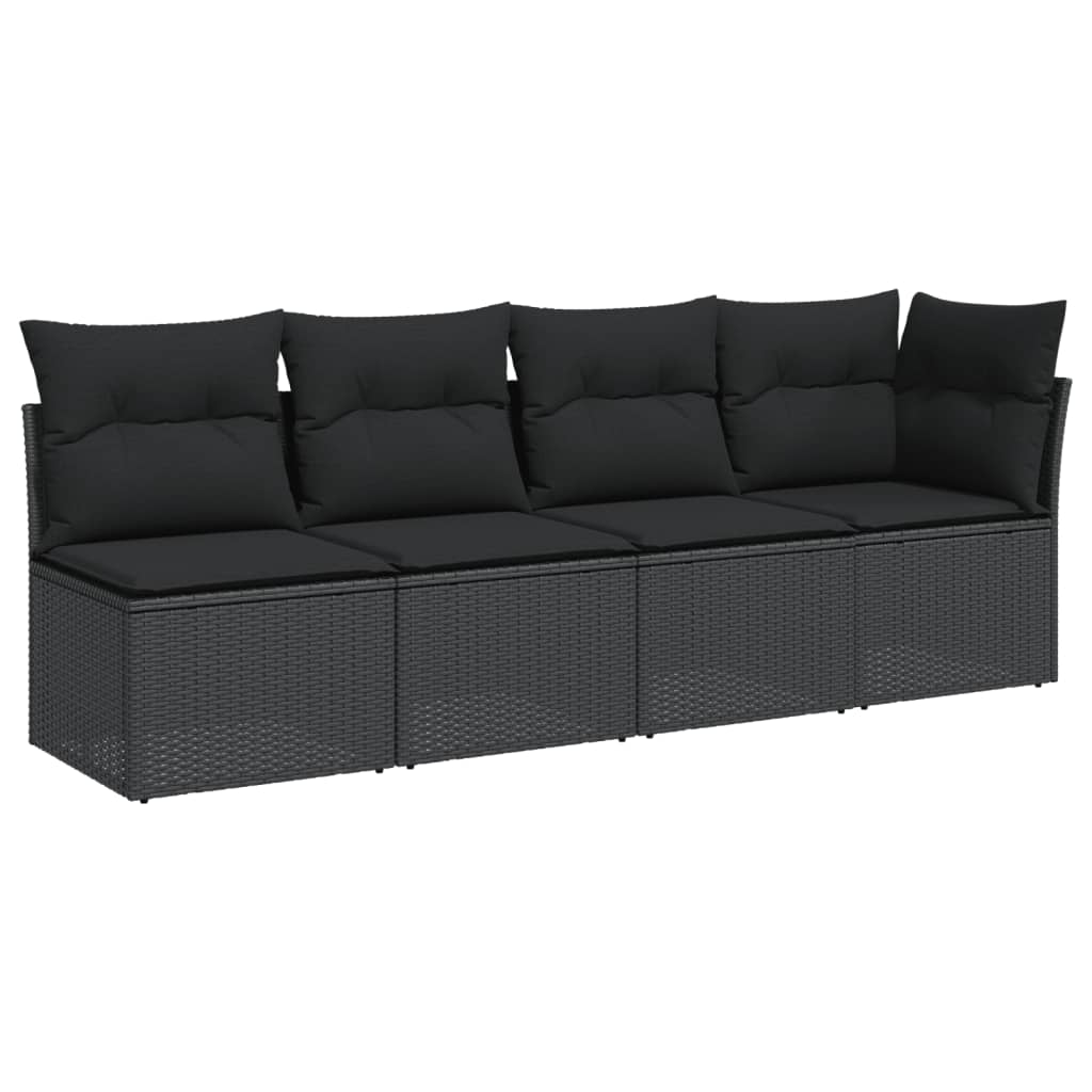 vidaXL Градински диван с възглавници 4-местен черен полиратан