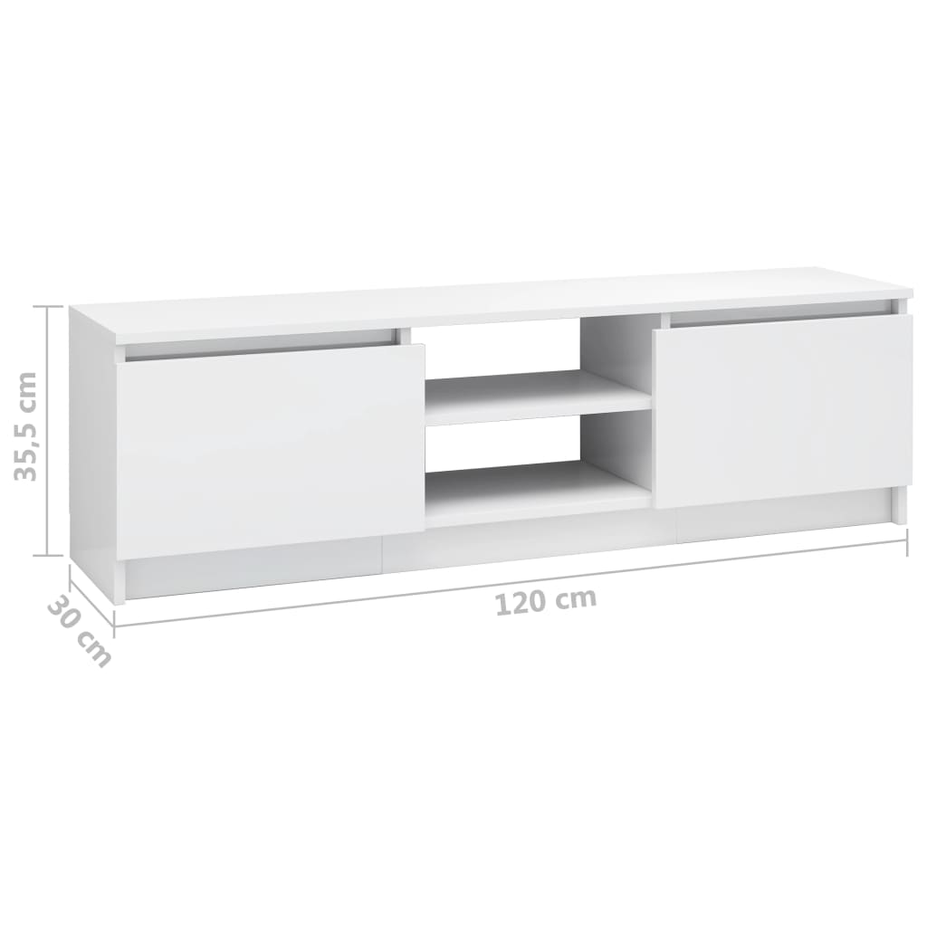 vidaXL ТВ шкаф, бяло със силен гланц, 120x30x35,5 см, ПДЧ