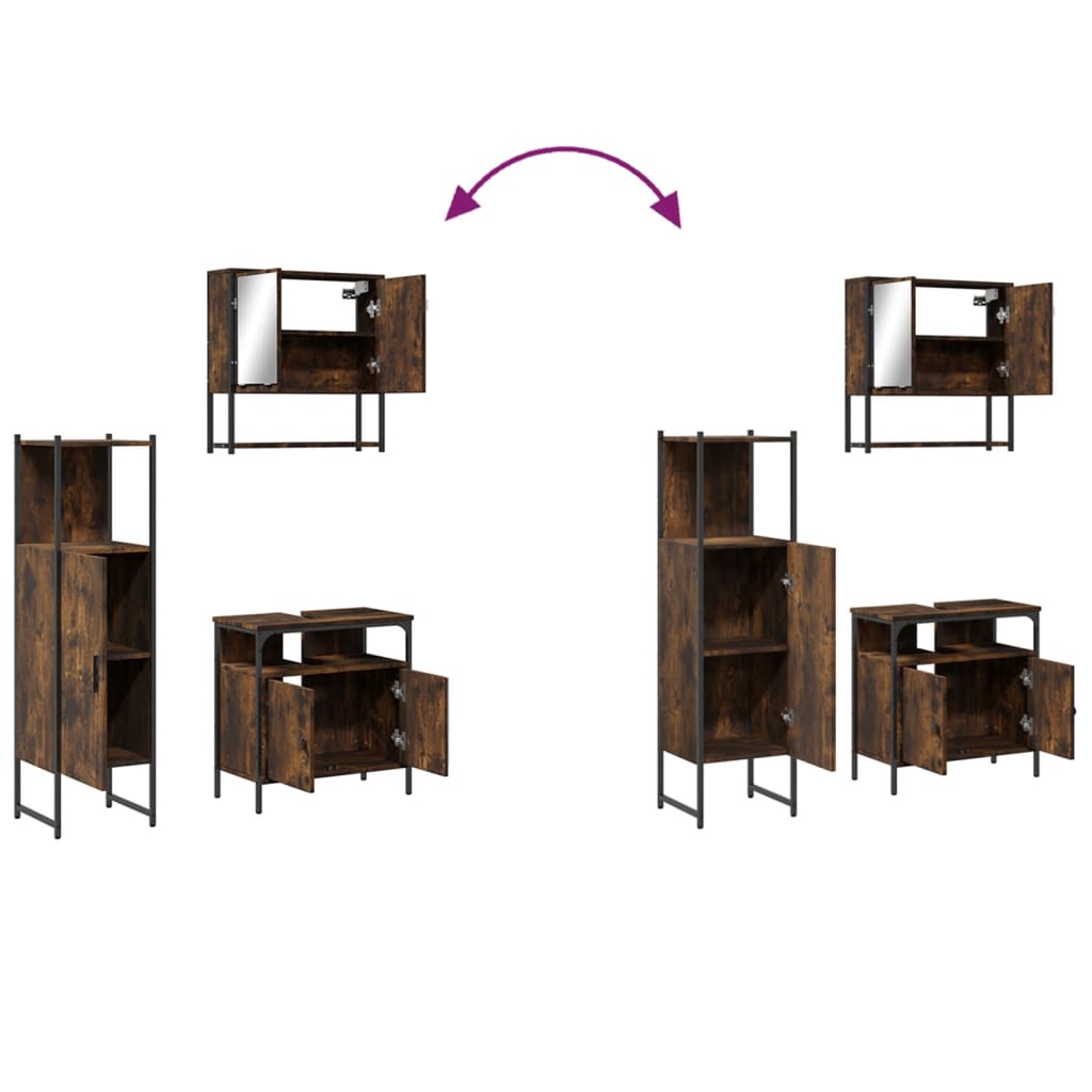 vidaXL Комплект мебели за баня от 3 части, опушен дъб, инженерно дърво