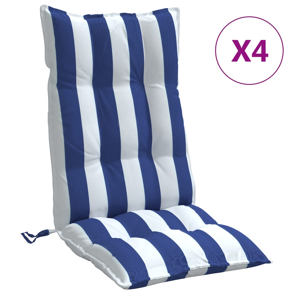 vidaXL Възглавници за столове с облегалки 4 бр синьо-бели Оксфорд плат