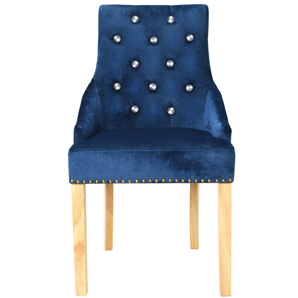 vidaXL Трапезни столове, 4 бр, сини, дъб масив и кадифе