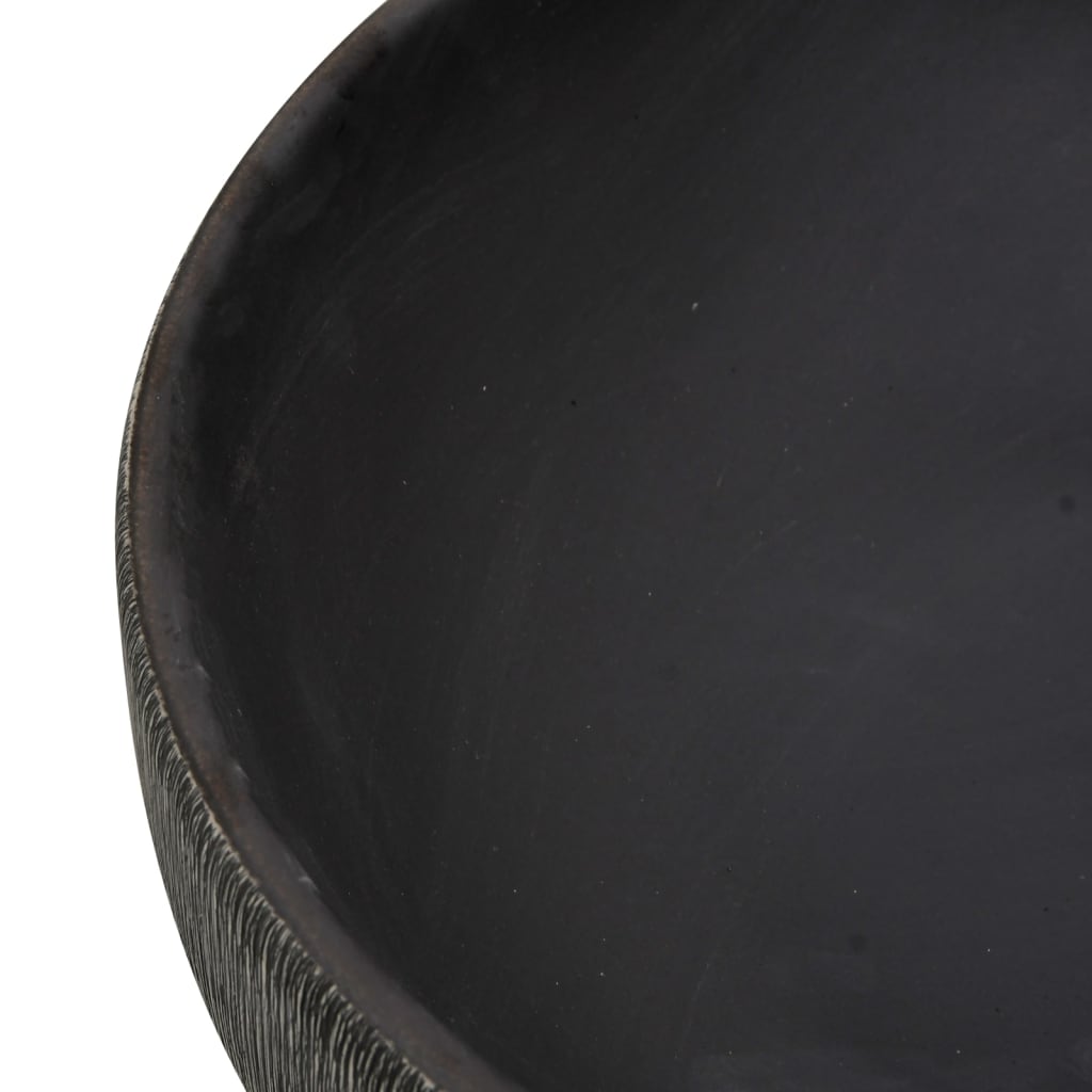 vidaXL Мивка за плот, сиво и черно, овална, 59x40x14 см, керамика