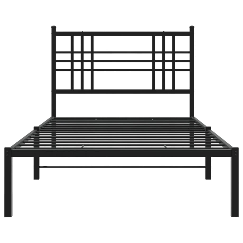 vidaXL Метална рамка за легло с горна табла, черна, 107x203см