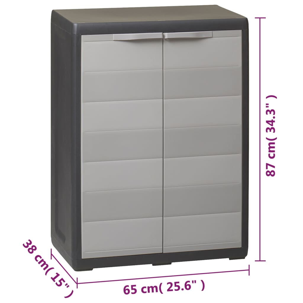 vidaXL Градински шкаф за съхранение с 1 рафт, черно и сиво