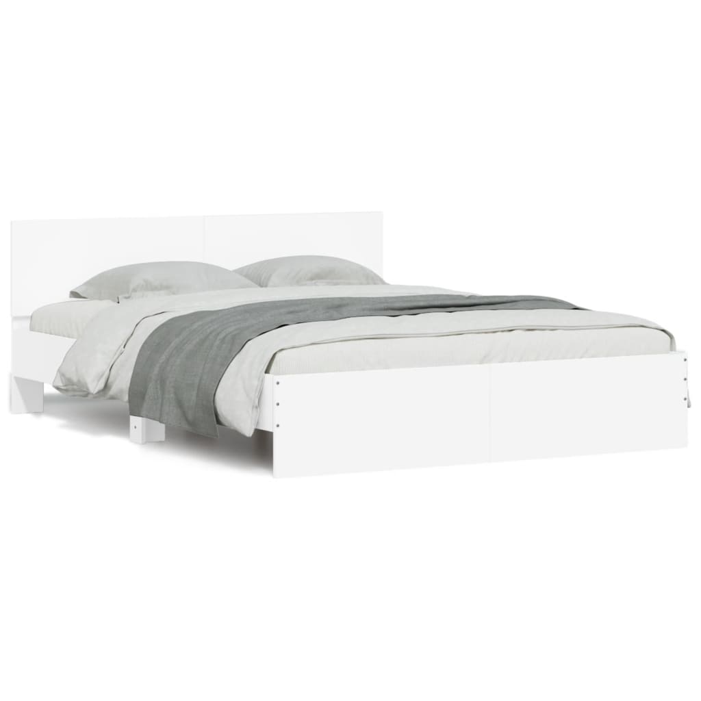 vidaXL Рамка за легло с табла и LED, бяла, 150x200 см
