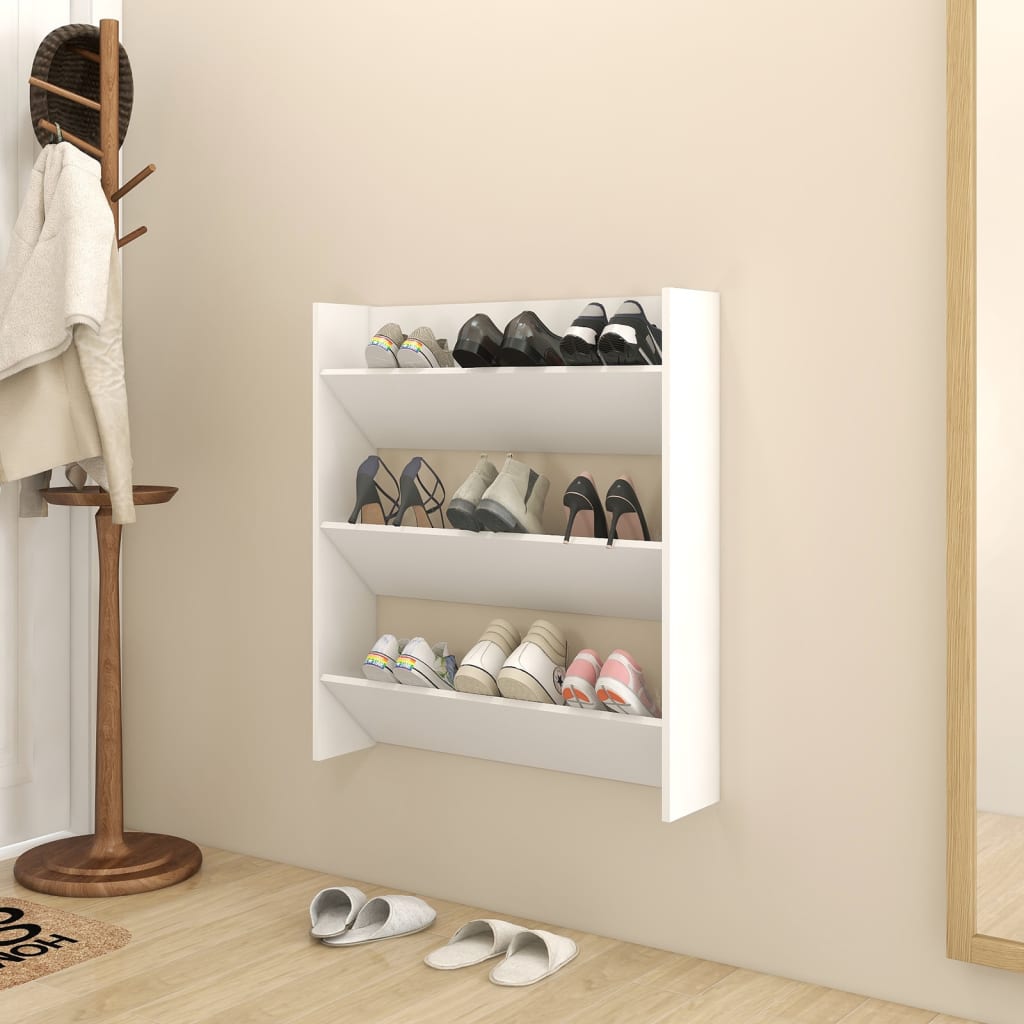 vidaXL Стенен шкаф за обувки, бял, 80x18x90 см, ПДЧ