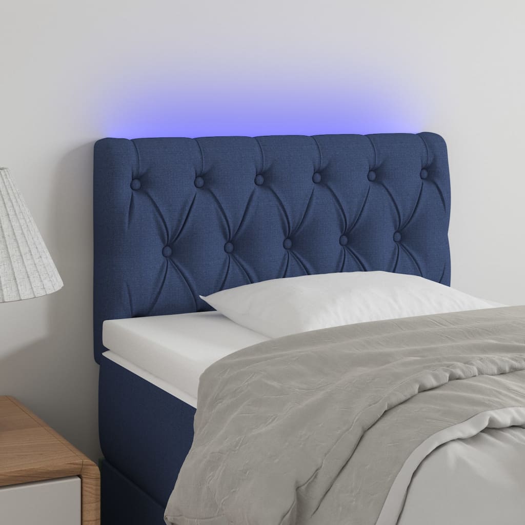 vidaXL LED горна табла за легло, синя, 80x7x78/88 см, плат