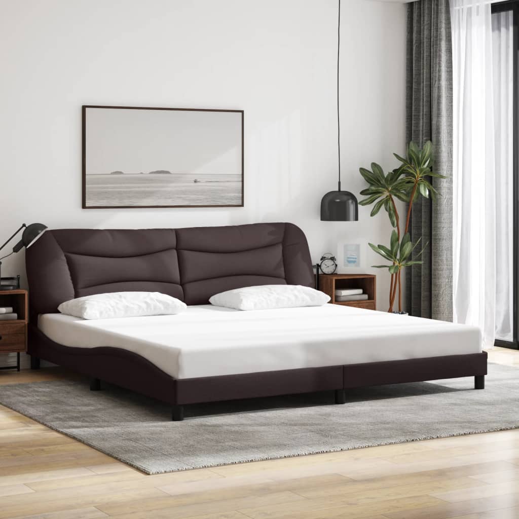 vidaXL Рамка за легло с табла, тъмнокафява, 200x200 см, плат