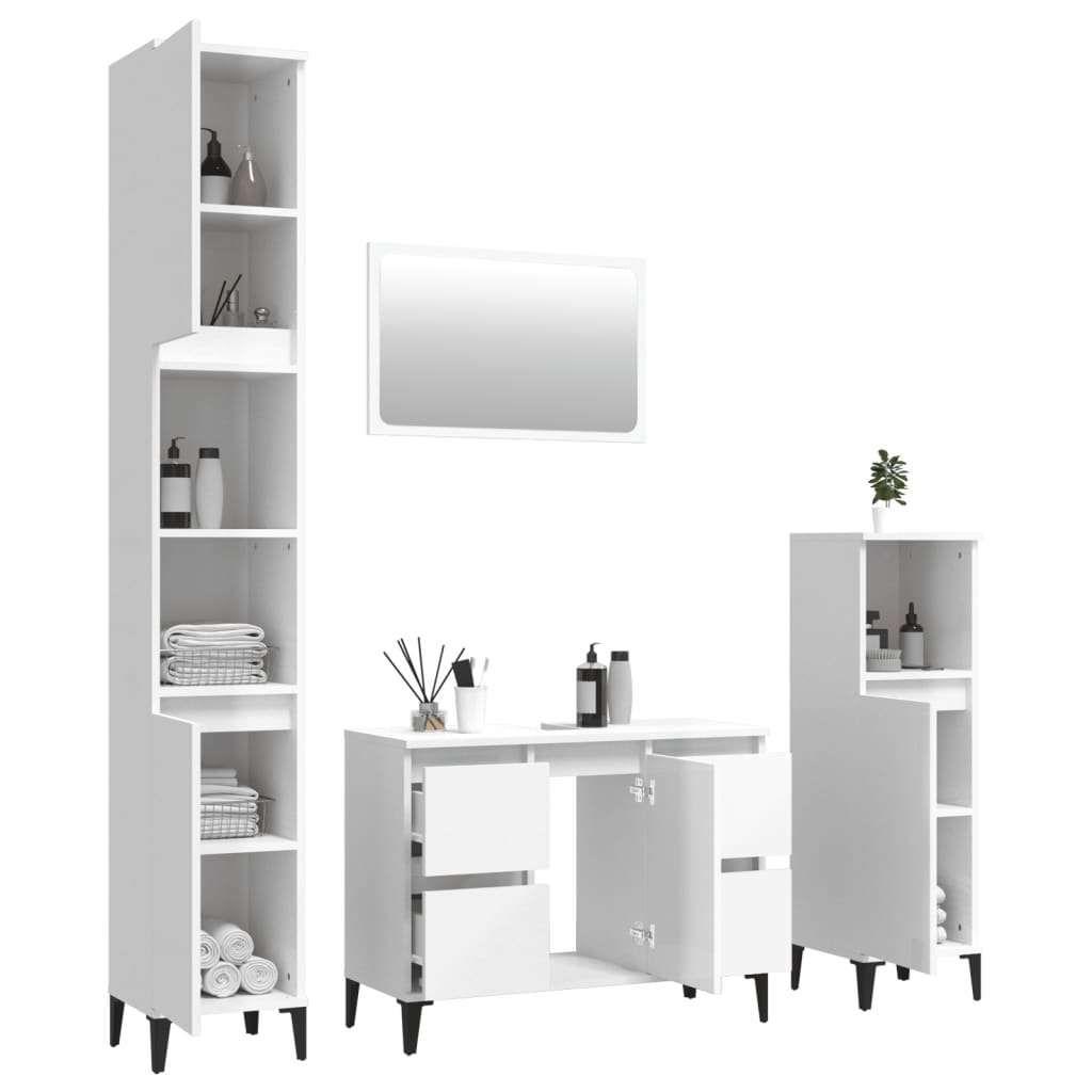 vidaXL Комплект мебели за баня от 4 части, бял гланц, инженерно дърво
