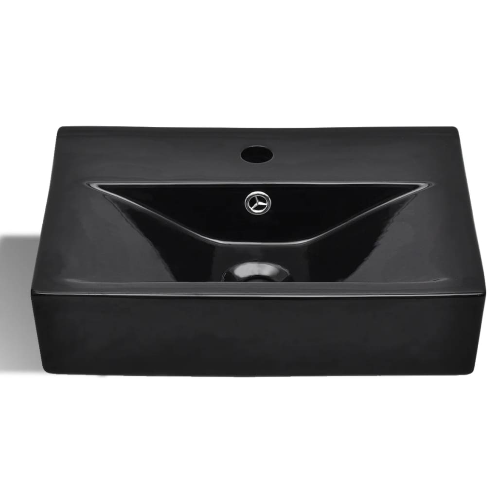 vidaXL Керамична правоъгълна мивка с преливник отвор за смесител черна