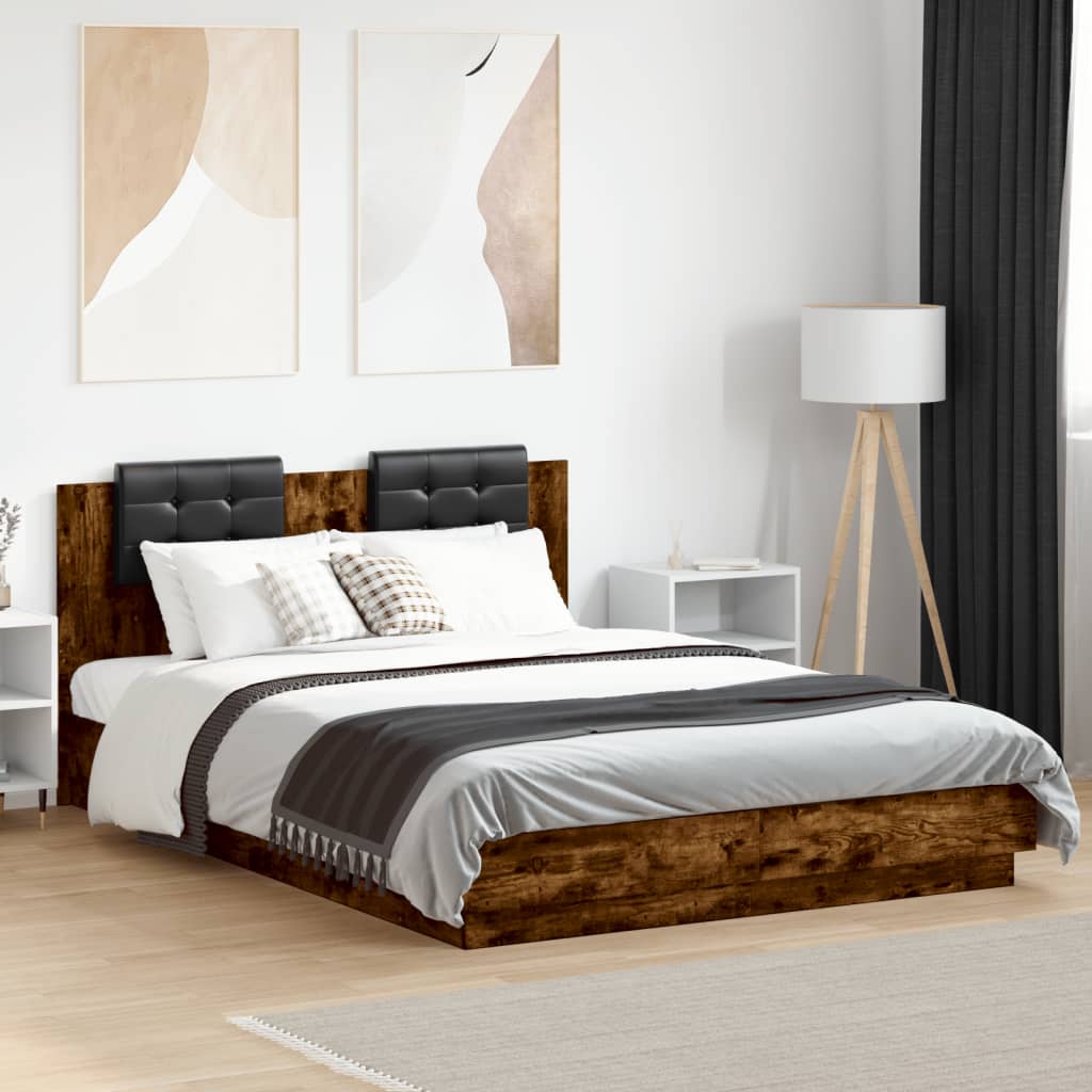 vidaXL Рамка за легло с табла, опушен дъб, 120x200 см, инженерно дърво