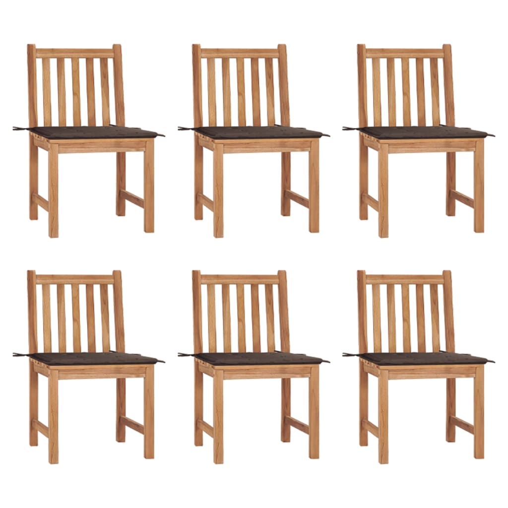 vidaXL Градински столове, 6 бр, с възглавници, тиково дърво масив