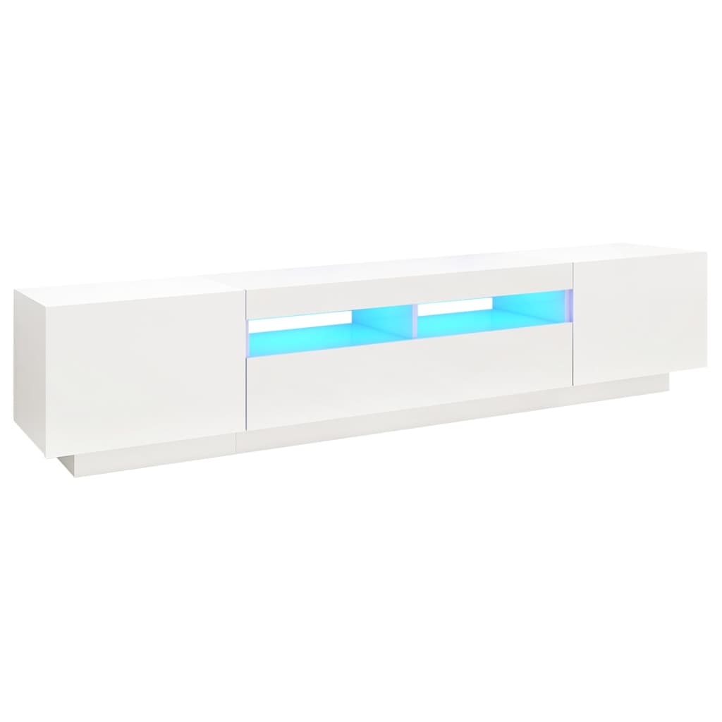 vidaXL ТВ шкаф с LED осветление, бял, 200x35x40 см