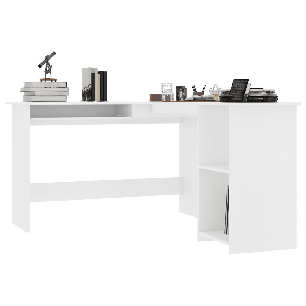 vidaXL Г-образно ъглово бюро, бяло, 120x140x75 см, ПДЧ