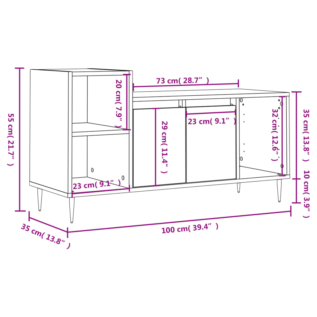 vidaXL ТВ шкаф, бетонно сиво, 100x35x55 см, инженерно дърво