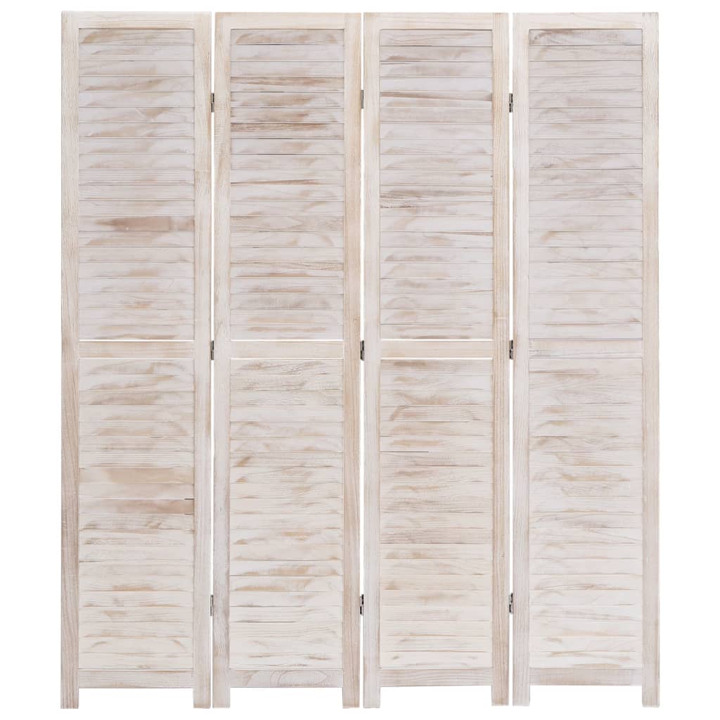 vidaXL Параван за стая, 4 панела, бял, 140x165 cм, дърво