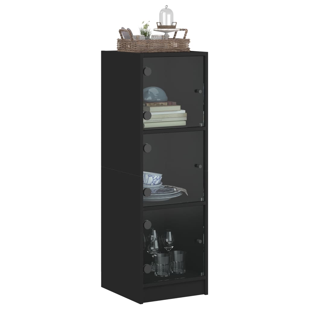 vidaXL Висок шкаф със стъклени врати, черен, 35x37x109 см