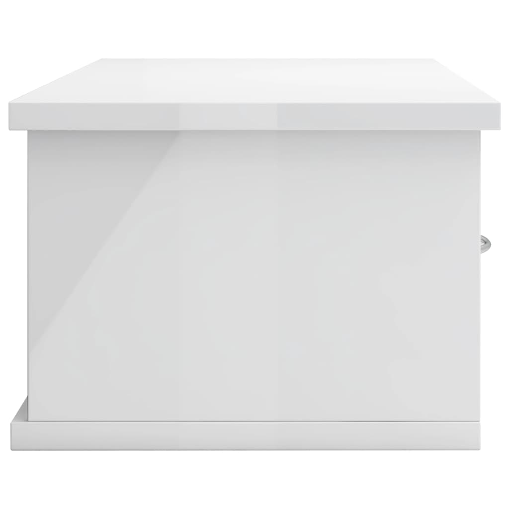 vidaXL Стенен рафт с чекмеджета, бял гланц, 60x26x18,5 см, ПДЧ