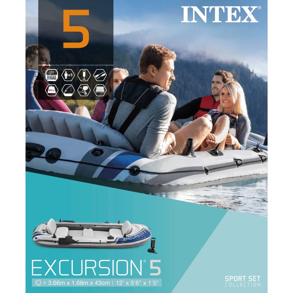Intex Excursion 5 Надуваема лодка с гребла и помпа 68325NP