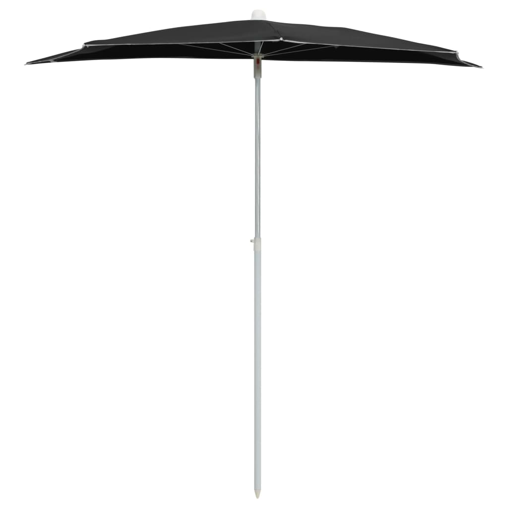 vidaXL Градински полукръгъл чадър с прът 180x90 см черен