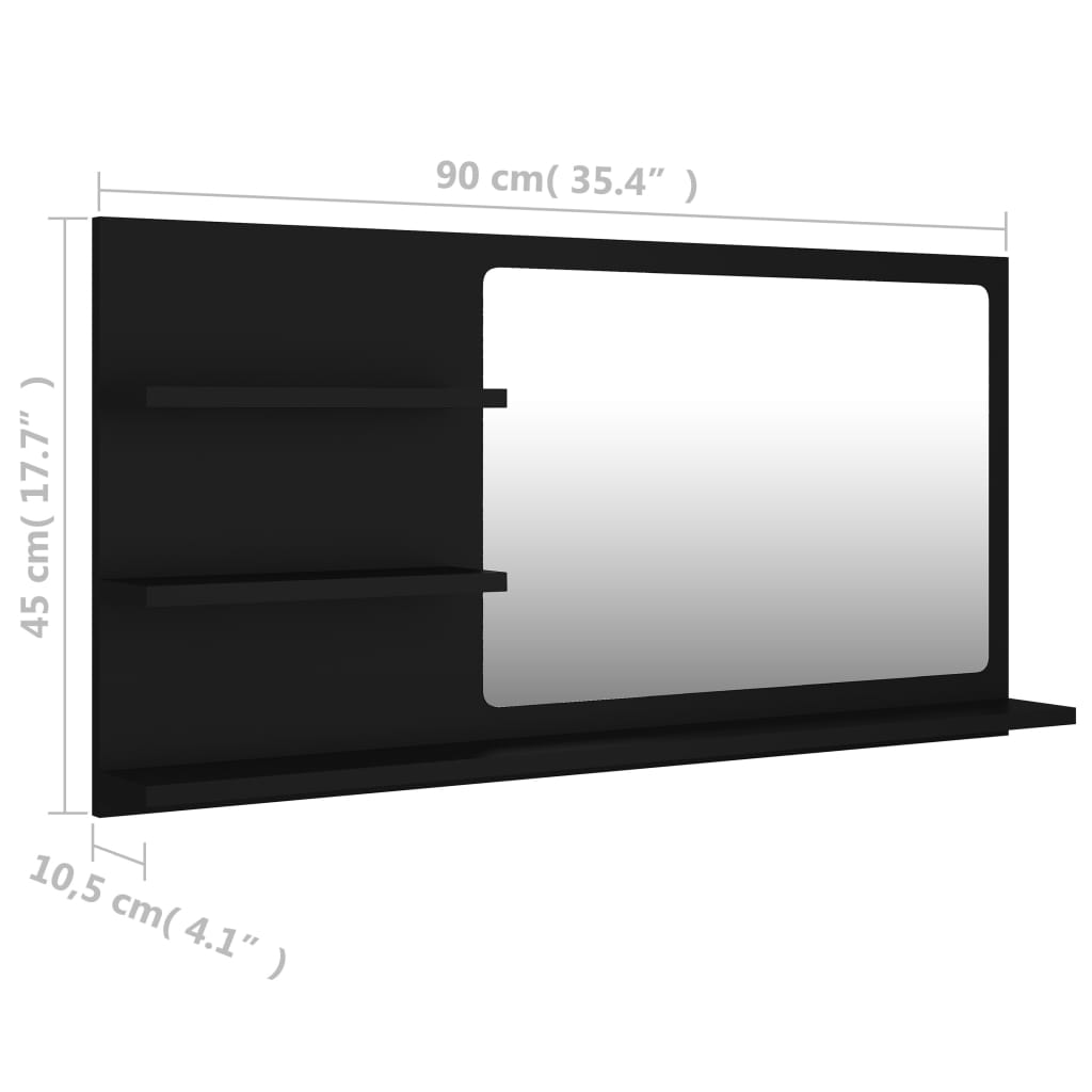 vidaXL Огледало за баня, черно, 90x10,5x45 см, ПДЧ