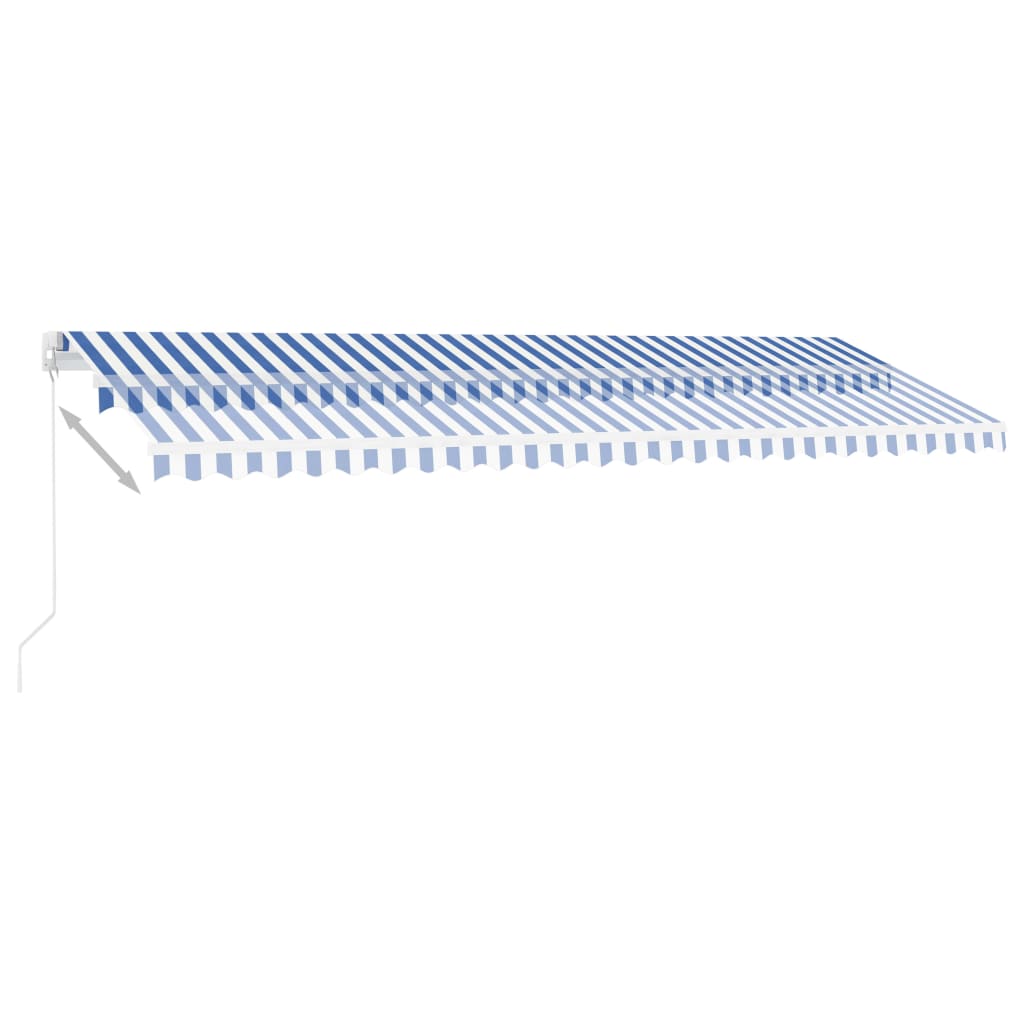 vidaXL Ръчно прибиращ се сенник с LED, 500x350 см, синьо и бяло