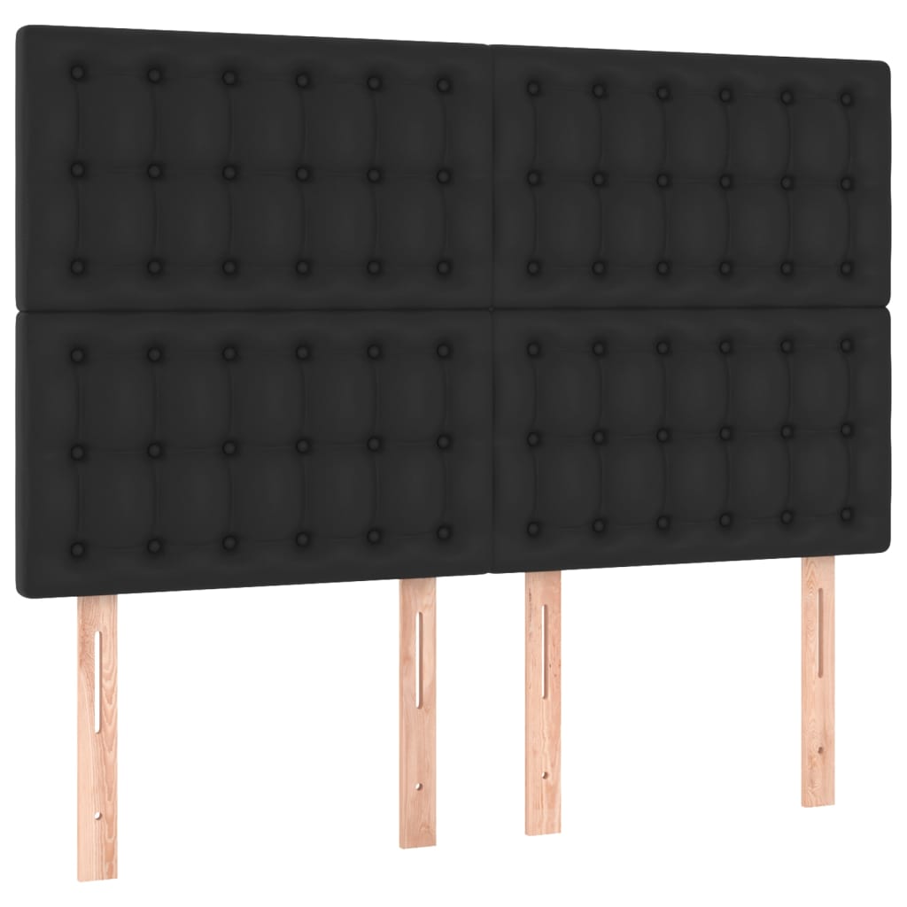 vidaXL LED горна табла за легло,черна,144x5x118/128см, изкуствена кожа