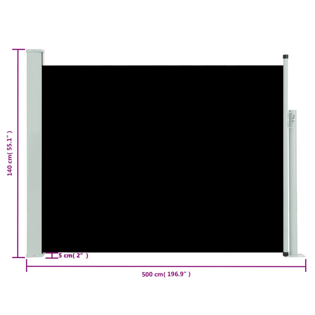 vidaXL Прибираща се странична тента, 140x500 см, черна