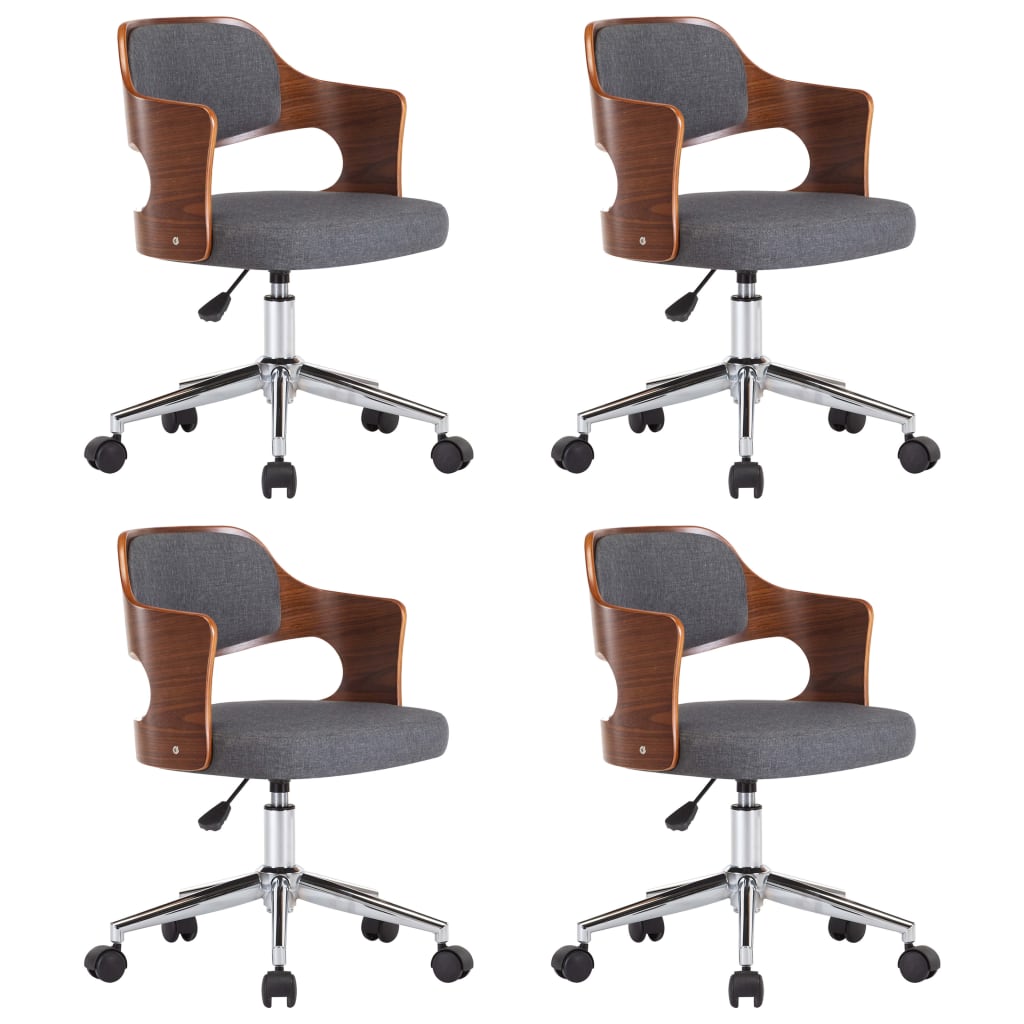 vidaXL Въртящи трапезни столове, 4 бр, сиви, извито дърво и текстил