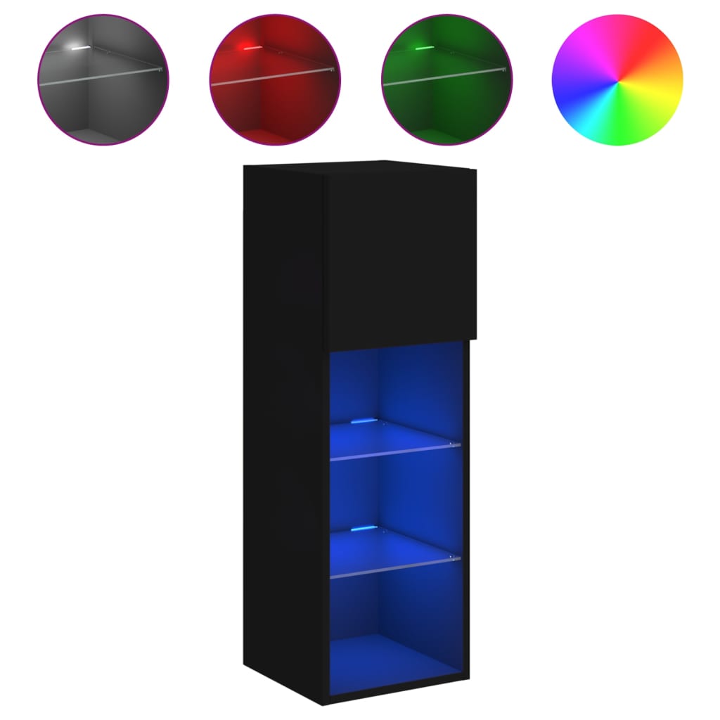 vidaXL ТВ шкафове с LED осветление 2 бр черни 30,5x30x90 см
