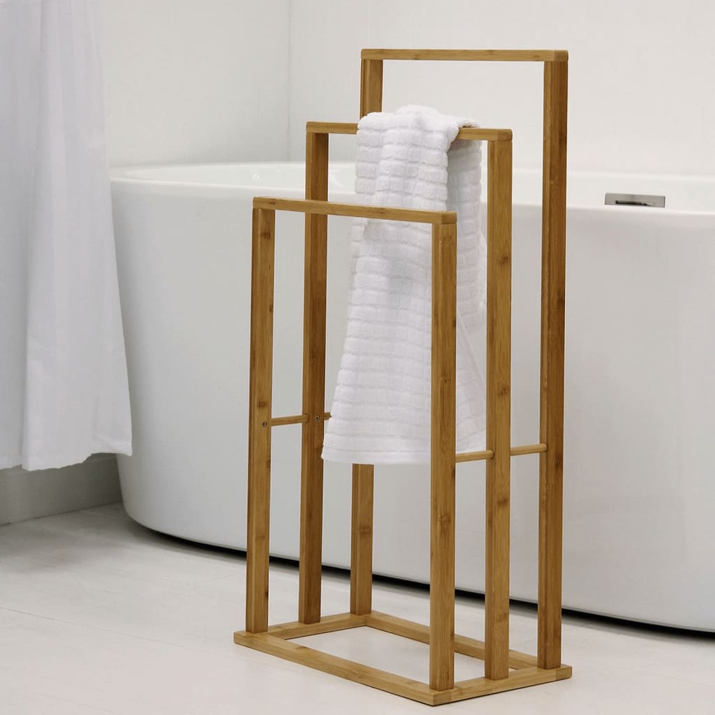 Bathroom Solutions Бамбукова стойка за хавлии с 3 пръти