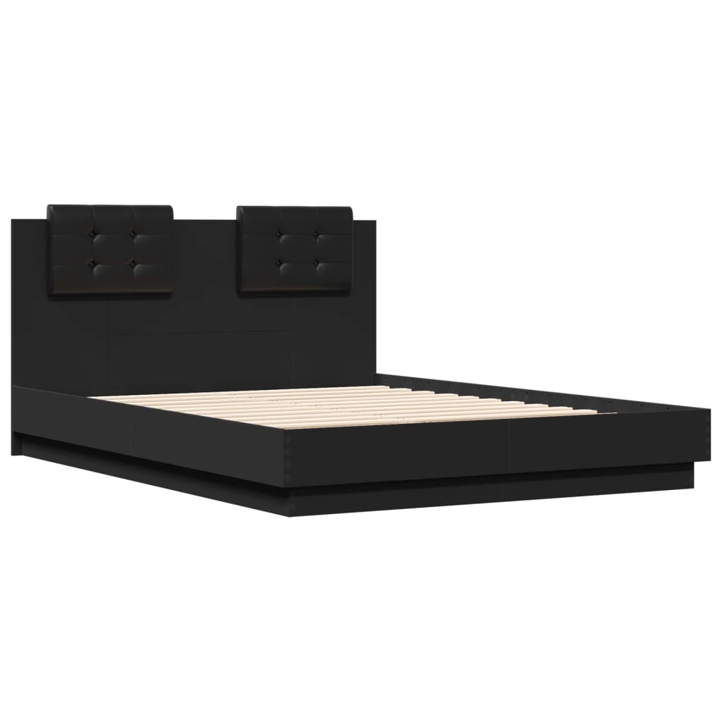 vidaXL Рамка за легло с табла и LED осветление, черна, 120x190 см
