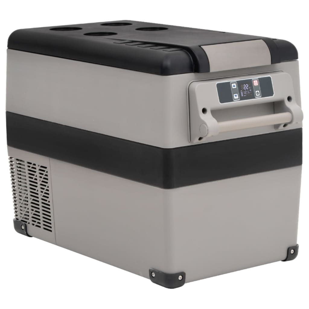 vidaXL Хладилна кутия с дръжка и адаптер черно и сиво 55 л PP и PE