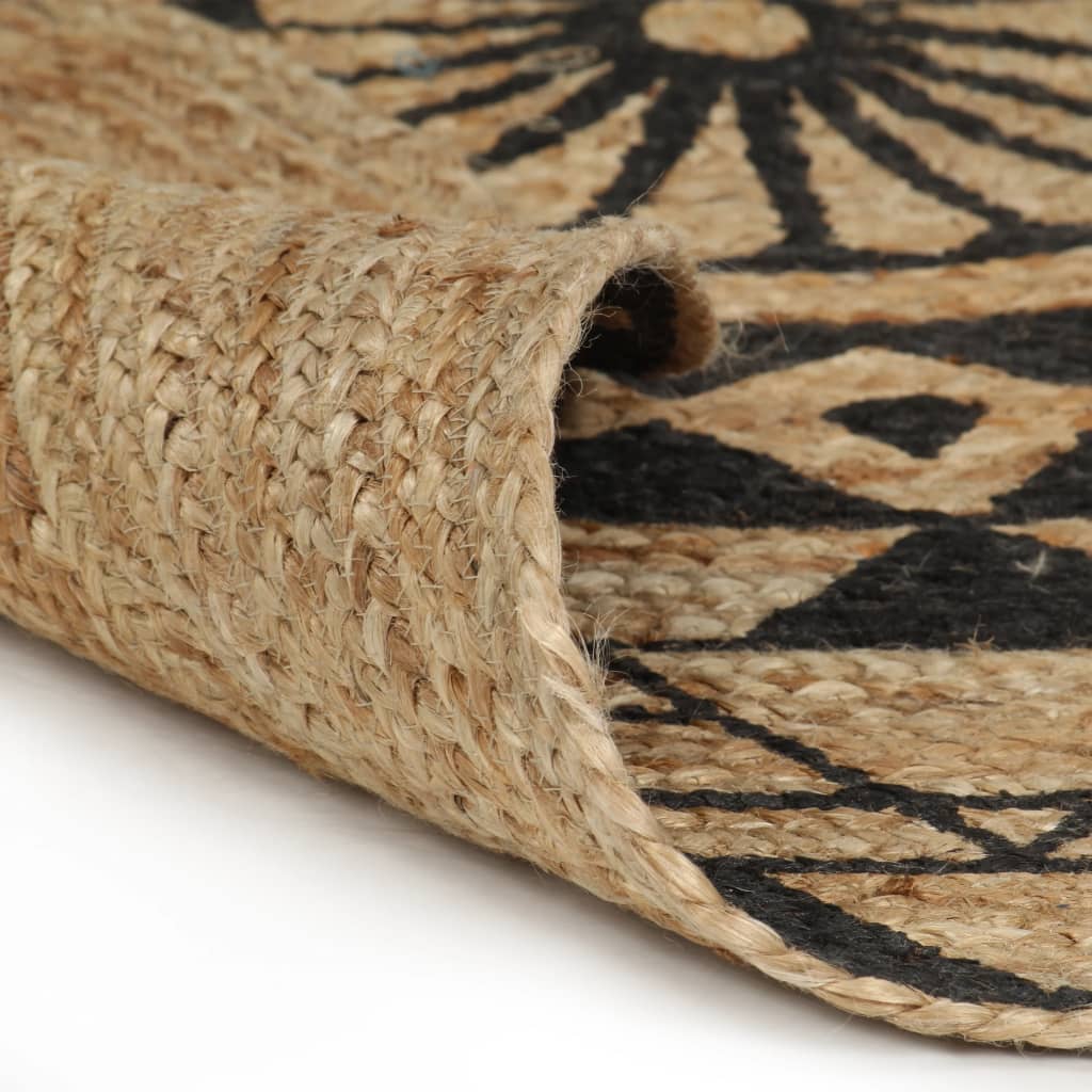 vidaXL Ръчно тъкан килим от юта, черен принт, 90 см