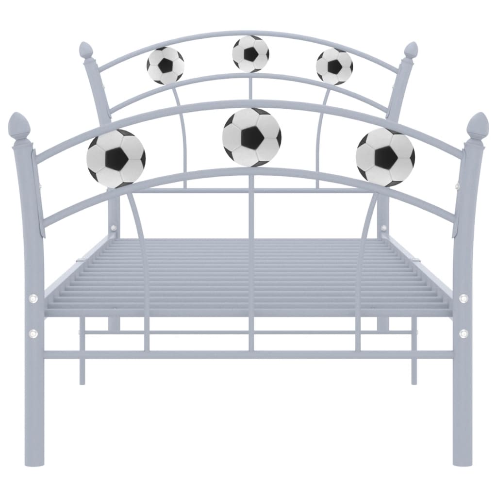 vidaXL Рамка за легло с футболен дизайн, сива, метал, 90x200 см
