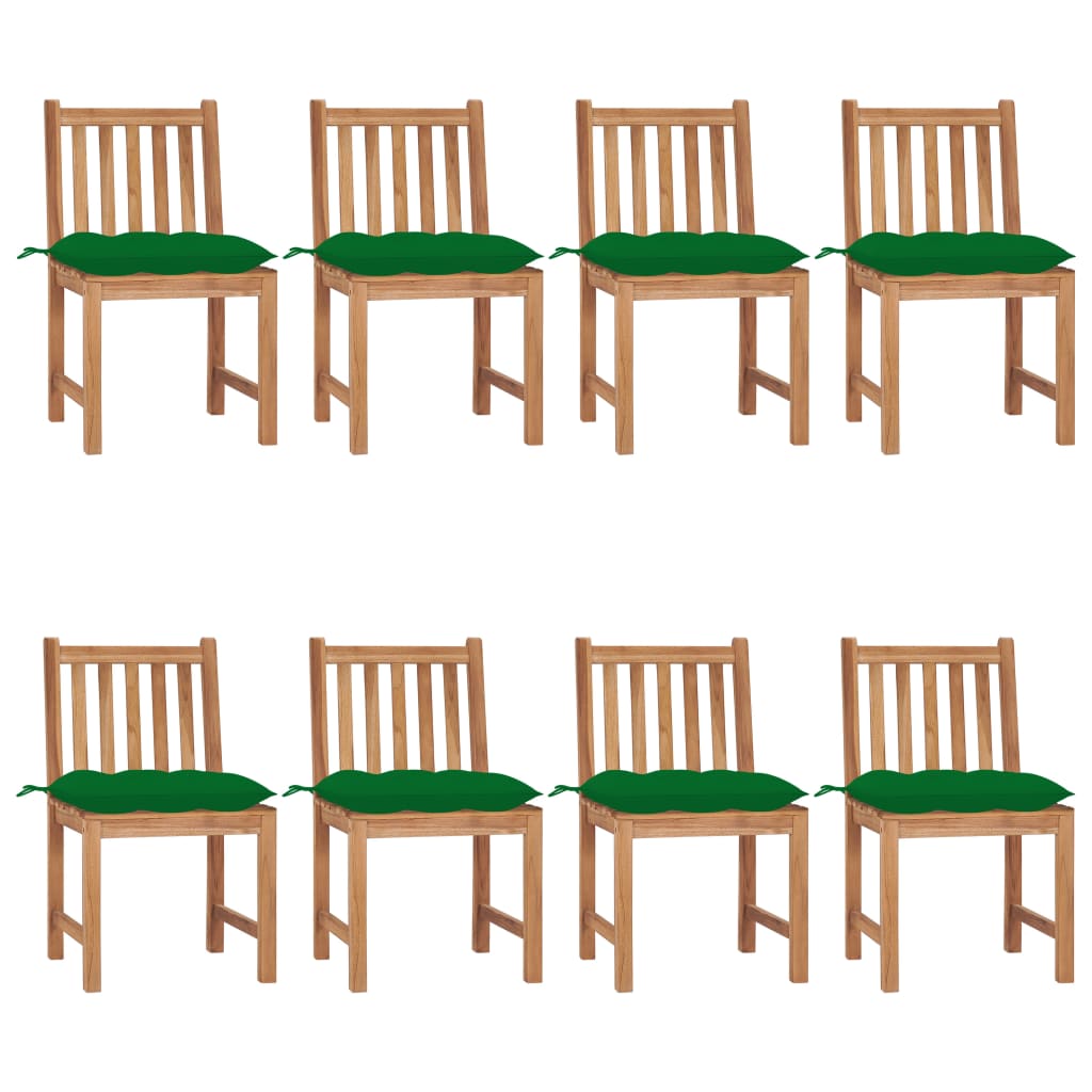 vidaXL Градински столове 8 бр с възглавници тиково дърво масив