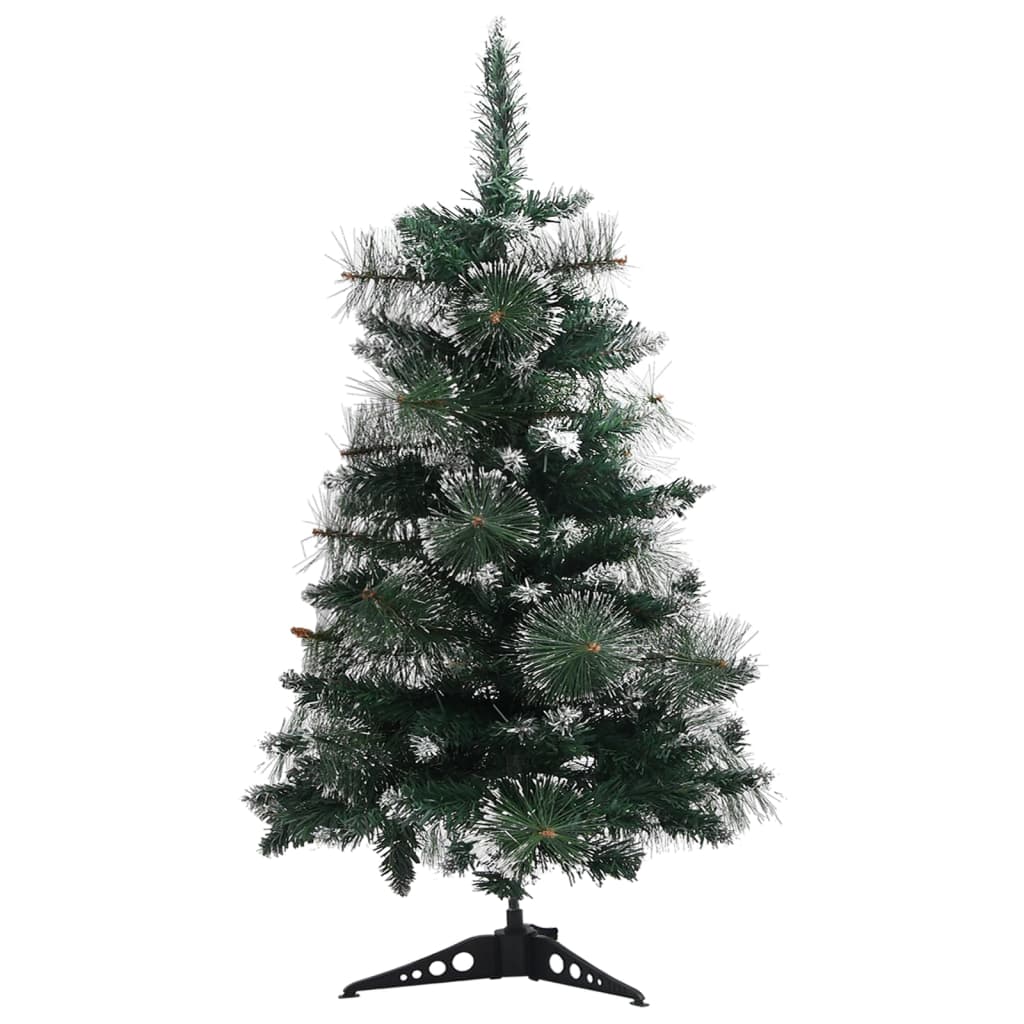 vidaXL Изкуствена коледна елха със стойка, зелено и бяло, 60 см, PVC