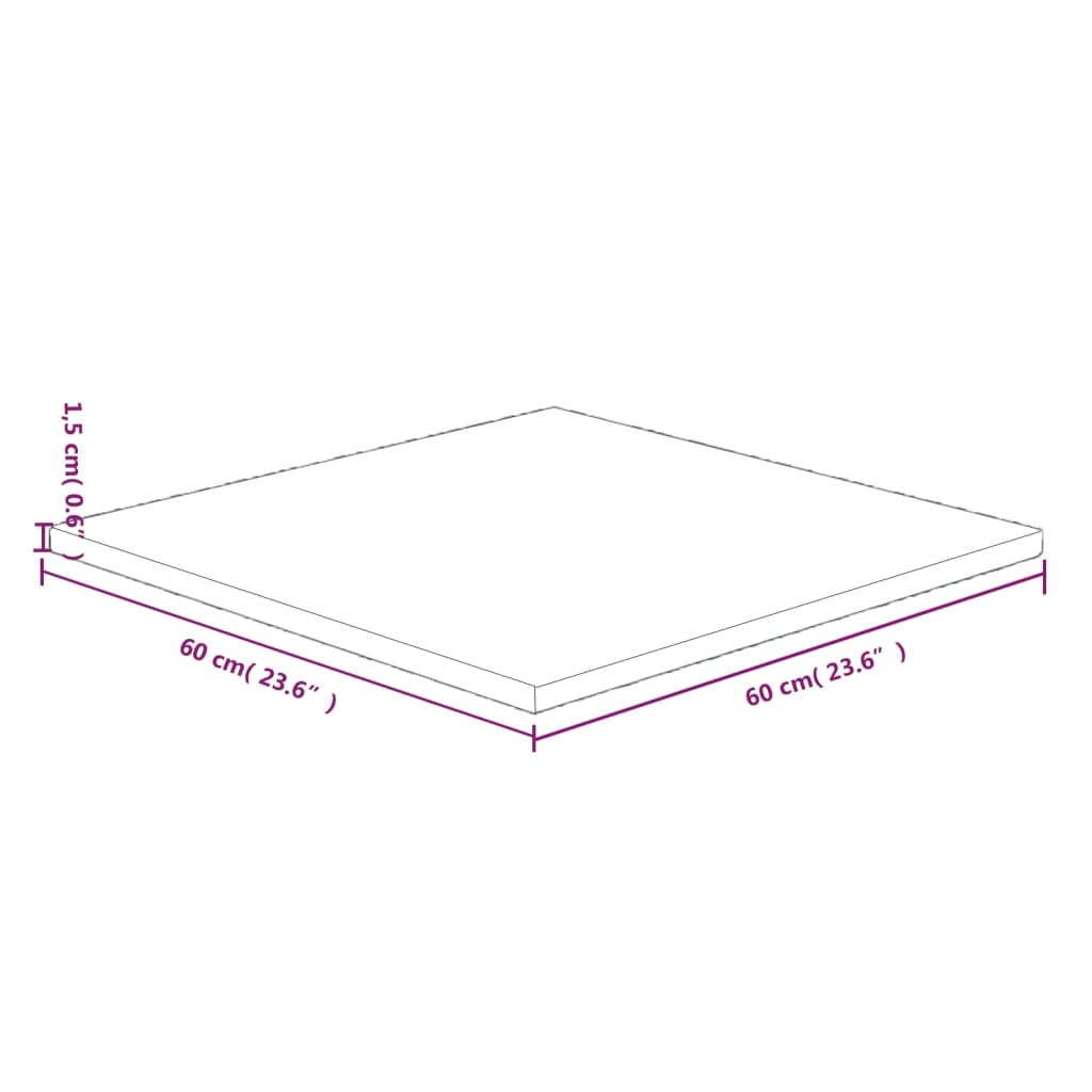 vidaXL Квадратен плот за маса, 60x60x1,5 см, необработен дъб масив