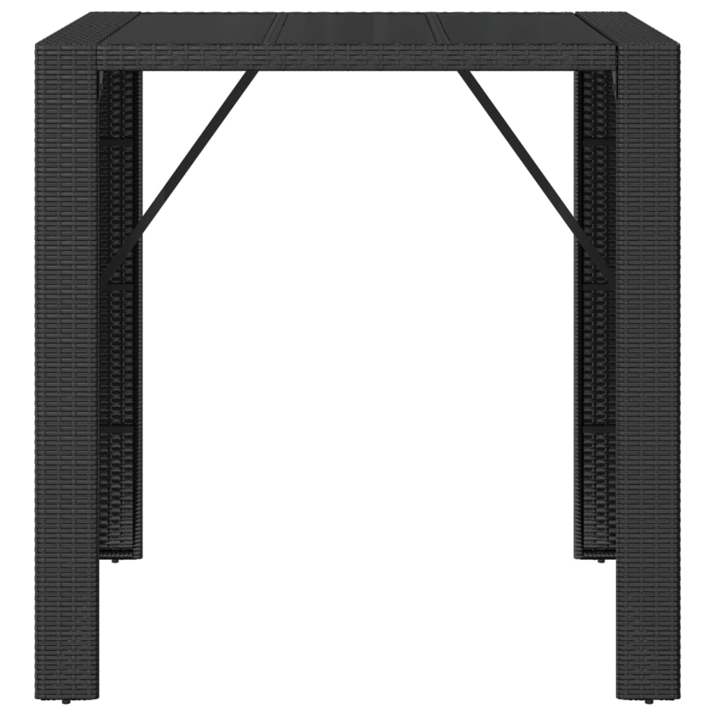 vidaXL Бар маса със стъклен плот, черна, 105x80x110 см, полиратан