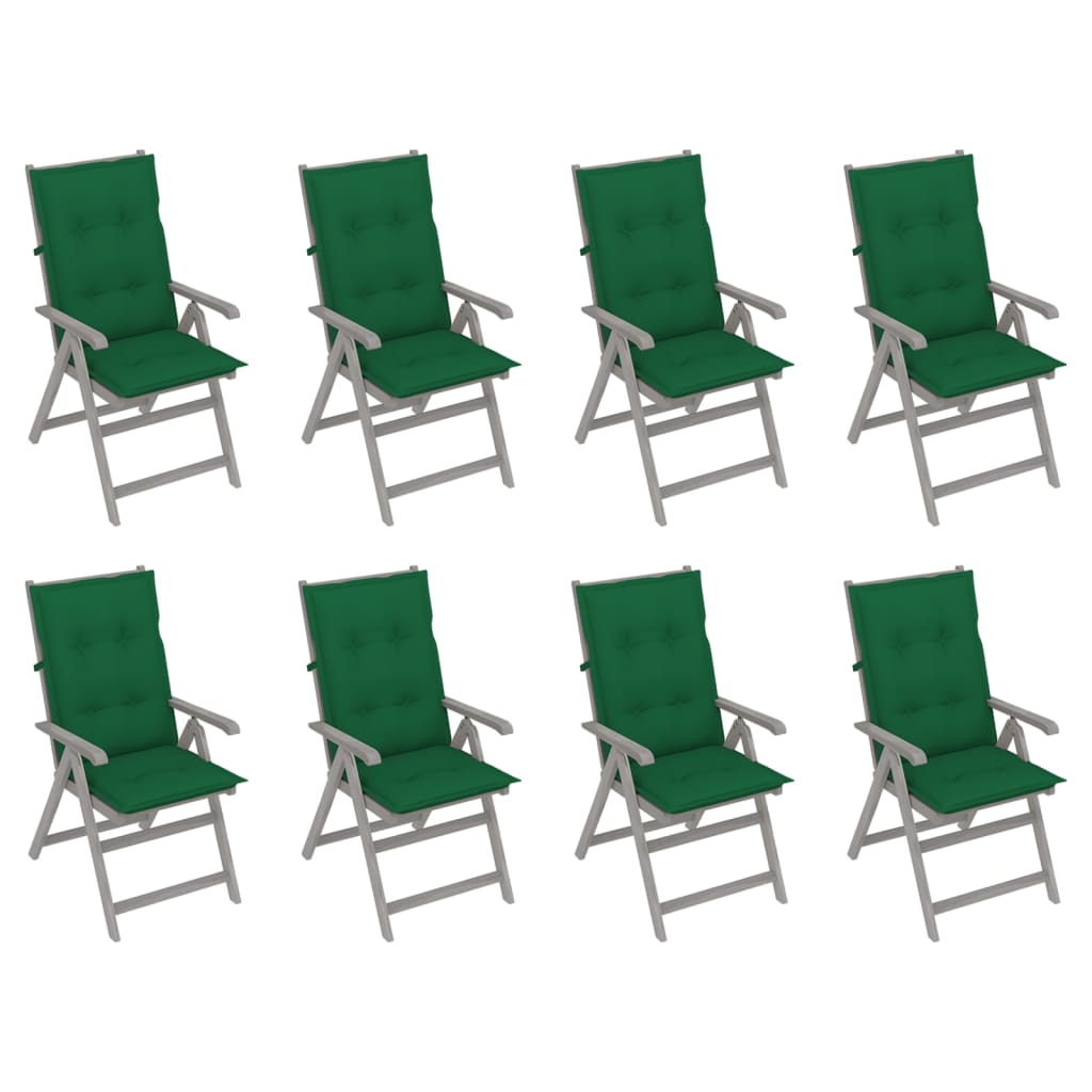 vidaXL Градински накланящи столове с възглавници 8 бр сиви акация
