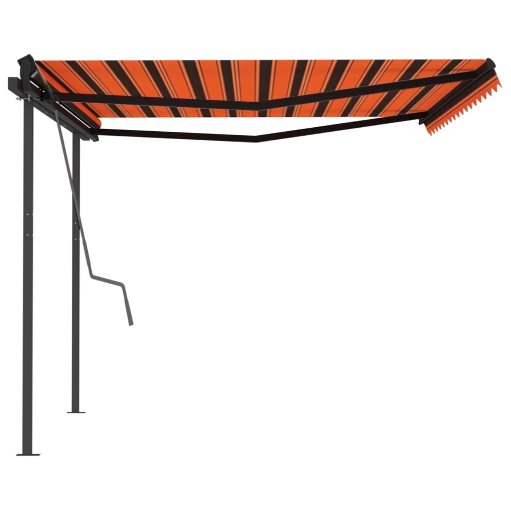 vidaXL Ръчно прибиращ се сенник с пръти, 4,5x3 м, оранжево и кафяво