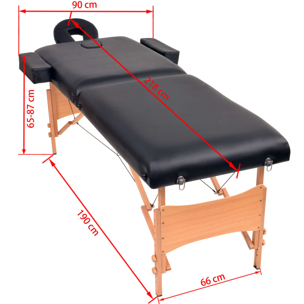 vidaXL Сгъваема масажна кушетка с 2 зони и столче, 10 см пълнеж, черна